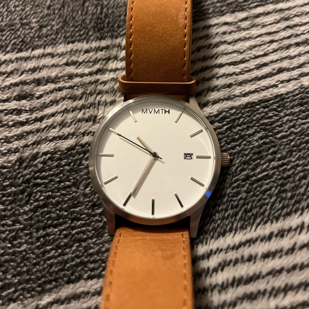 Men’s MVMT white/ silver/ tan watch 44mm